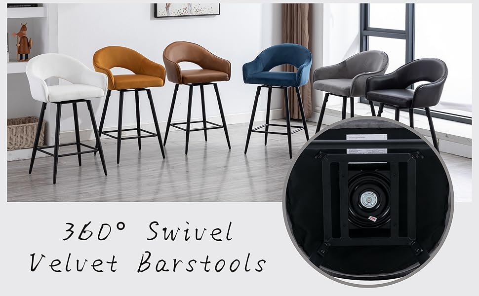 chairus Swivel Breakfast Bar Stools with Legs Set of 2 Velvet Counter