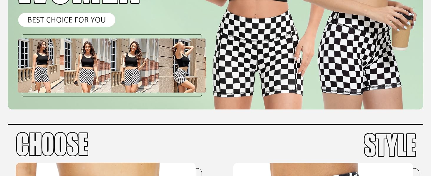 checkered biker shorts for women