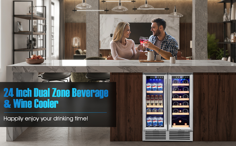 ORALNER 24 Inch Dual Zone Wine Fridge & Beverage Refrigerator Cooler