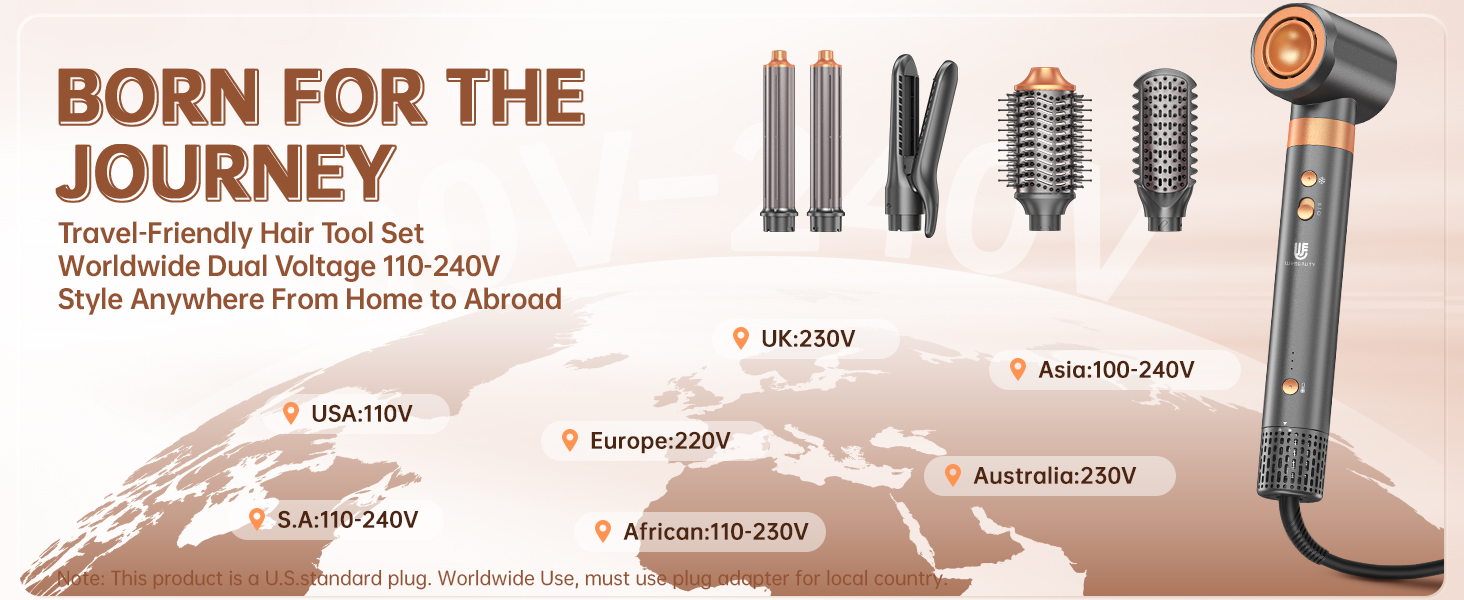 hot air wrap hair styler blow dryer brush dual voltage straightener