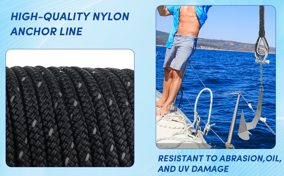 Premium Anchor Rope 100 ft x 3/8 inch, Double Braided Nylon
