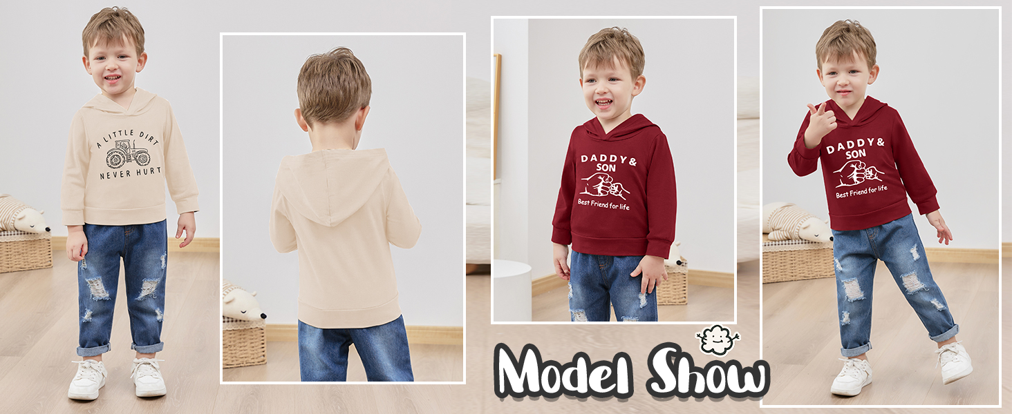 Langarm-T-Shirt für Jungen mit dem Bild eines Jungen, der einen Hoodie trägt