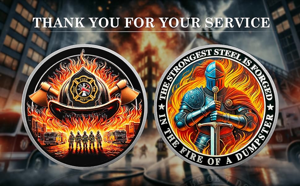 Firefighter Helmet and Double Axe Knight Challenge Coin | Courage and Valor Memorial Medallion
