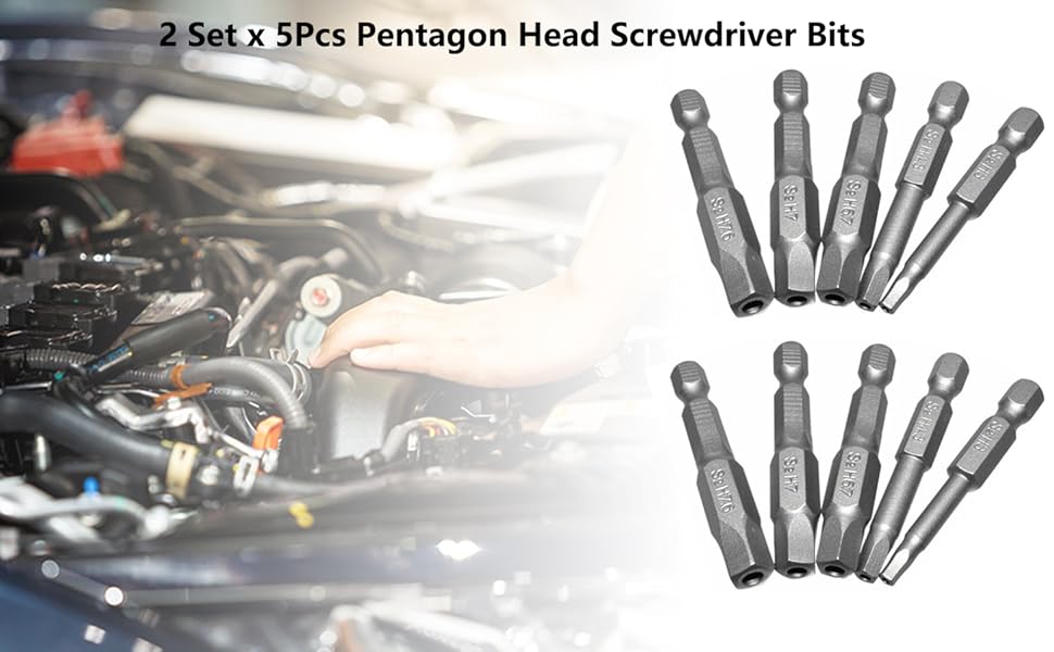 SeonFook 10pcs Pentagon Head Screwdriver Bits Set Pentagonal