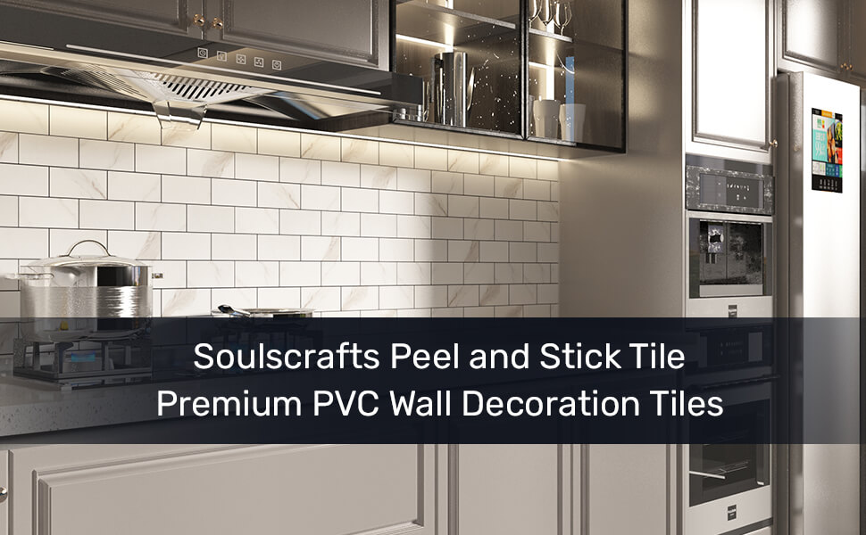 Soulscrafts Peel and Stick Tile Kitchen Backsplash PVC White Marble Design subway brickTile