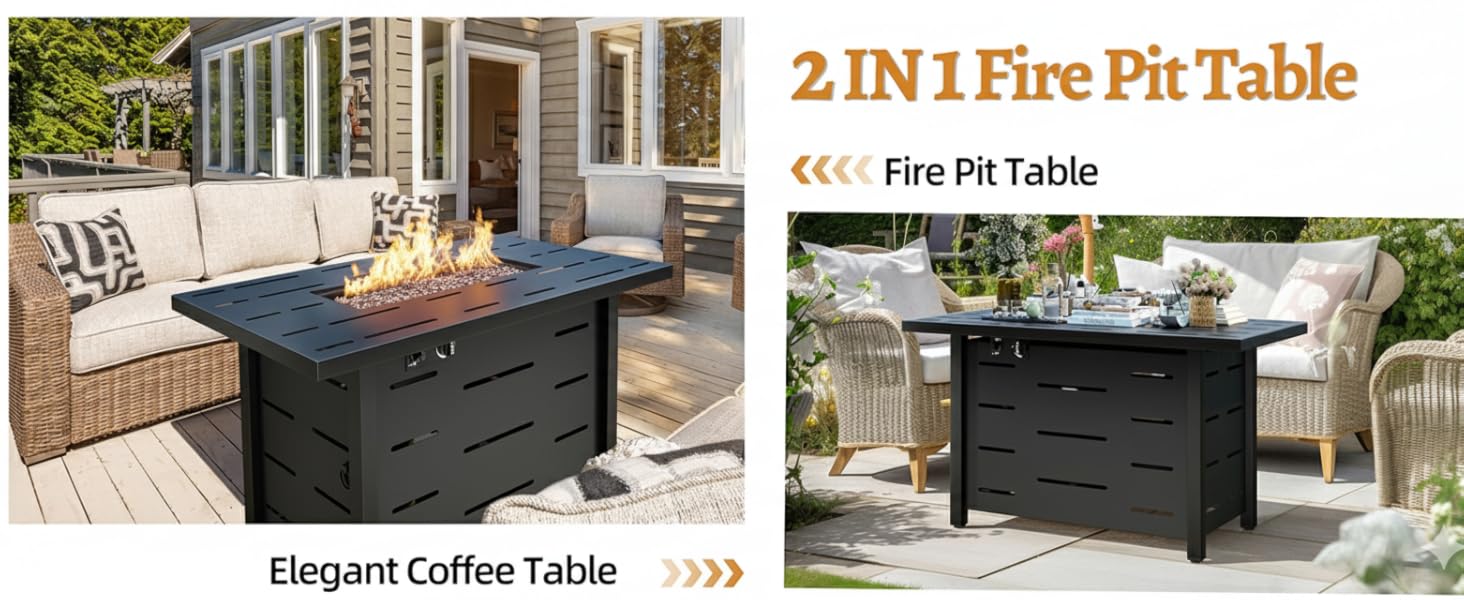Propane Fire Pit 43&#34; Outdoor Fire Pit Table 50000 BTU Gas Fire Table with Lid