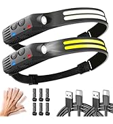 Headlamp Rechargeable, 2 Pack LED Headlamp 230° Wide Beam 2000 Lumen with Motion Sensor, Super Br...