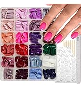 Short Square Press on Nails Glossy Full Copver Fake Nails Solid Color False Nails Pure Color Glue...