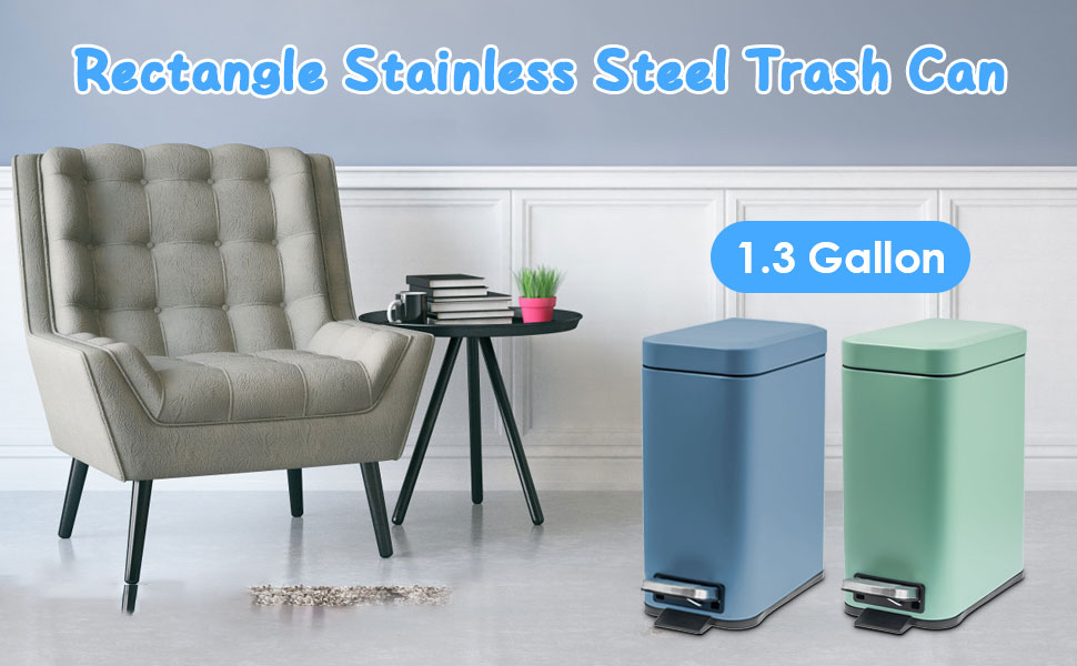 1.3Gal Rectangle Stainless Steel Trash Can