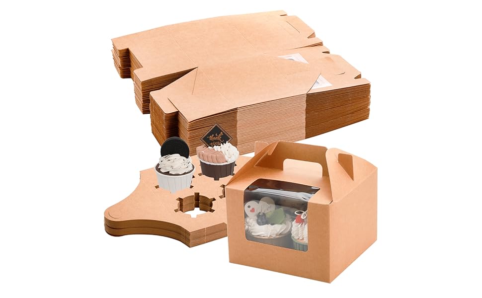 Jucoan 40 Pack Cupcake Boxes, 4 Count Kraft Paper Cupcake