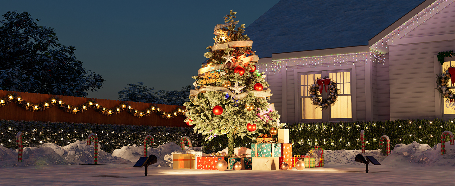 solar spotlights for Christmas tree