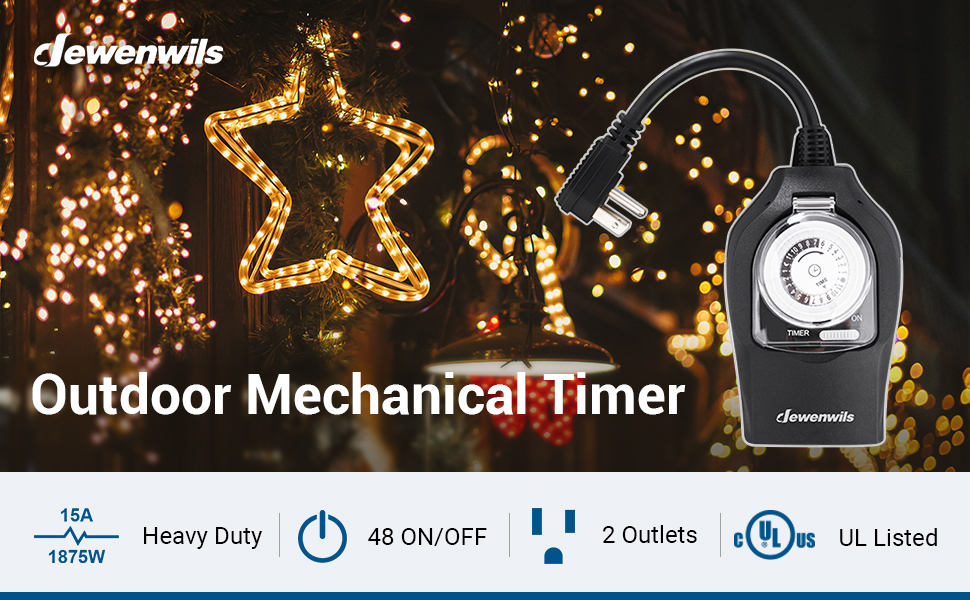 DEWENWILS Christmas Lights Timer Outdoor Waterproof, 24Hour Plug in