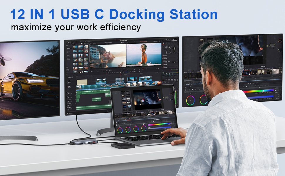 Dual HDMI Docking Station USB C to 2 Monitor 460Hz, LIONWEI USB C Hub with 4K120Hz