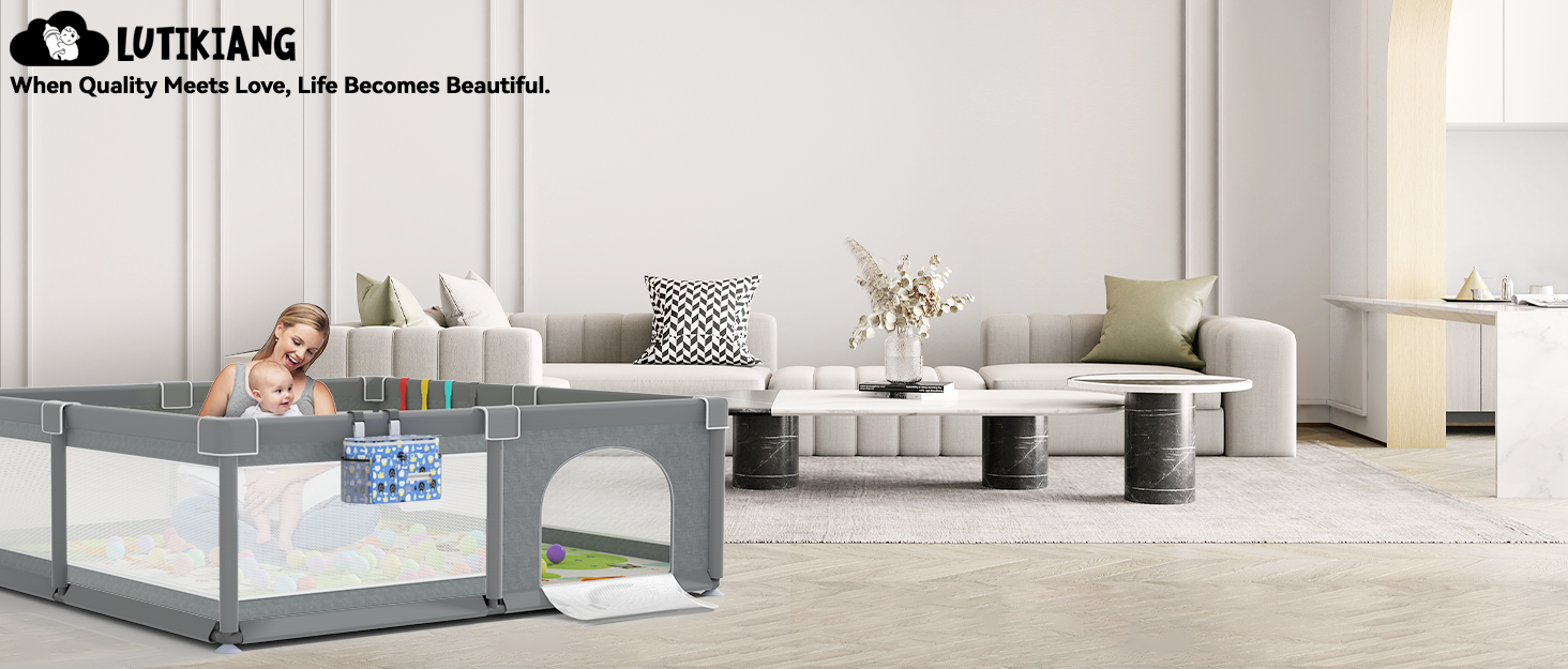 Baby Playpen with Mat 79" X 71", LUTIKIANG Baby Gate