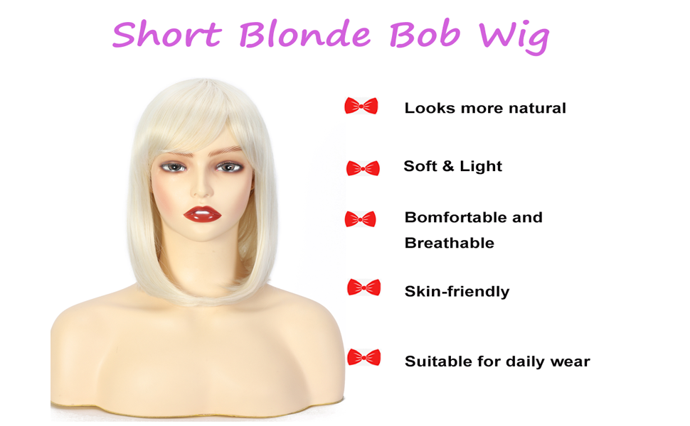 Short Straight Blonde Bob Wigs with Bangs 