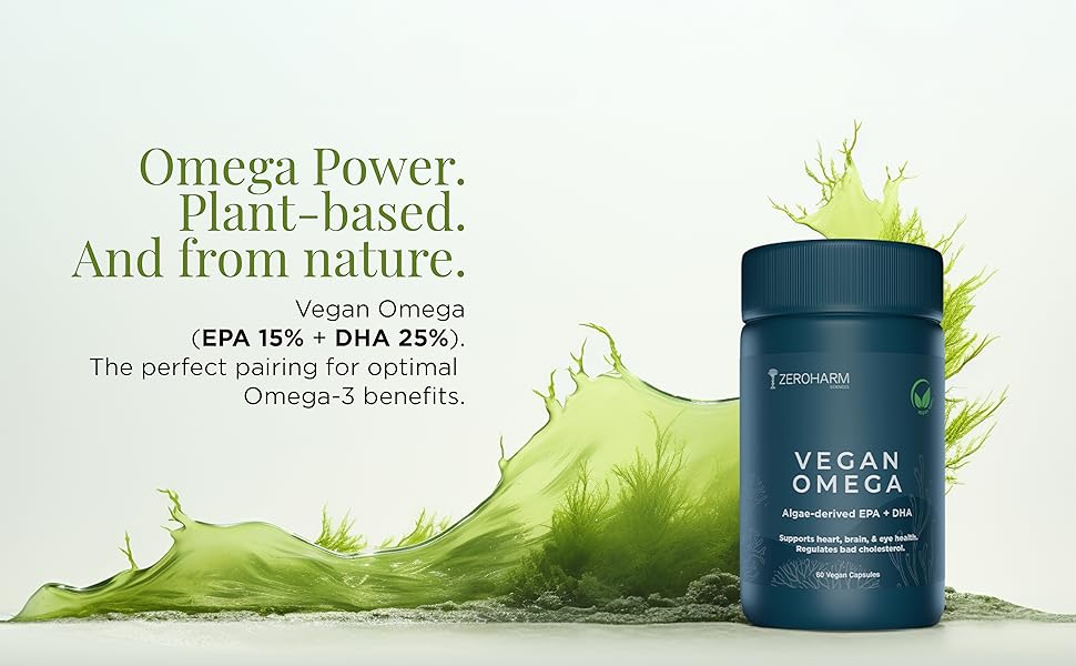 ZEROHARM Vegan Omega (EPA+DHA) Supplement for men, women, and kids