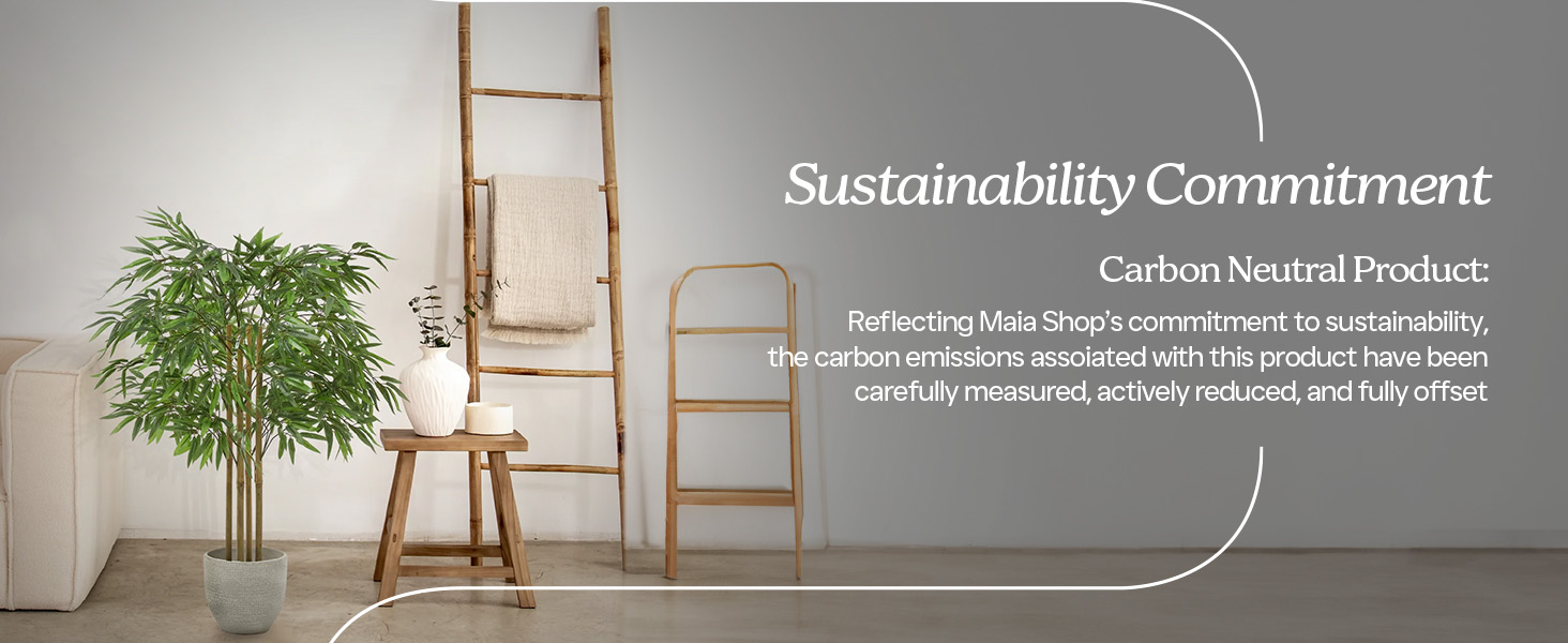 Artificial plant's sustainability commitment, showcasing sustainable practices and materials.