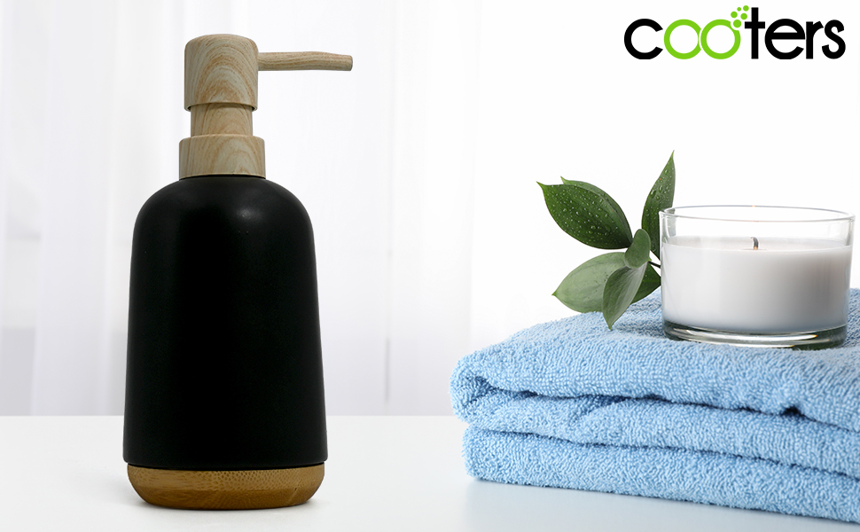 Cooters Ceramic Liquid Dispenser with Bamboo Base & Head Soap
