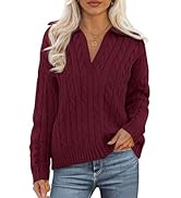 PRETTYGARDEN Fall Cable Knit Sweaters for Women 2025 Long Sleeve Loose Chunky Polo V Neck Sweater...