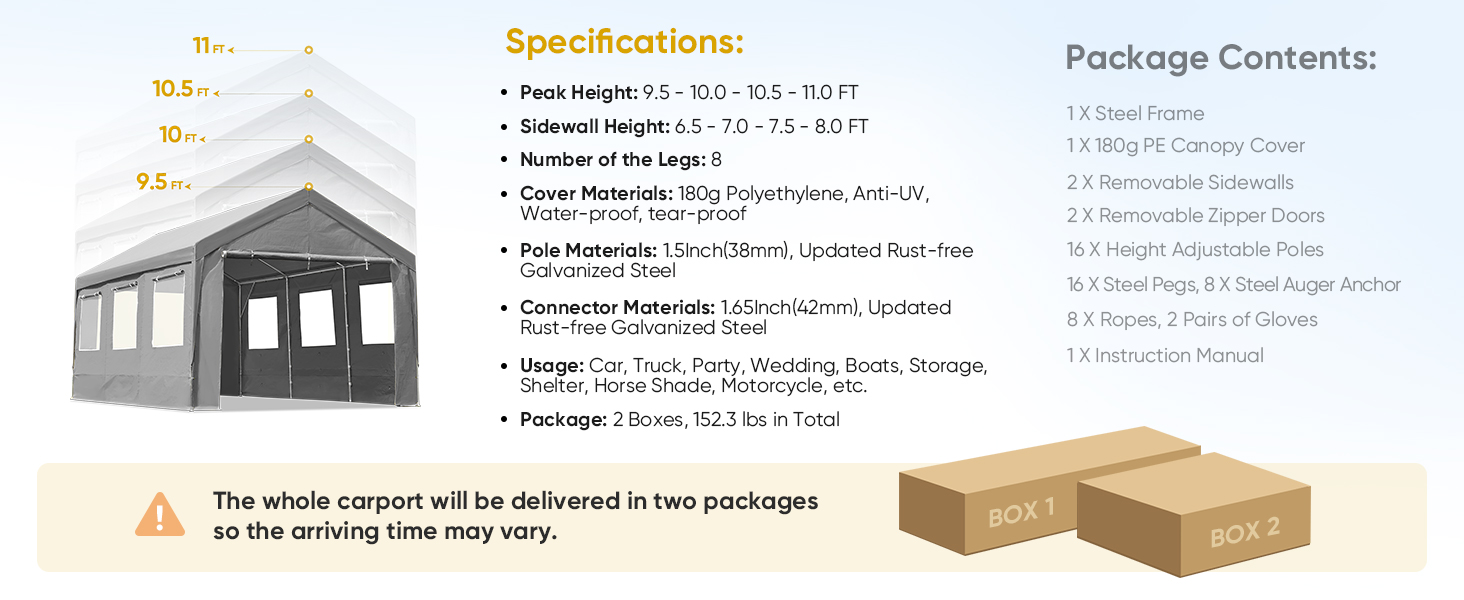 12x20 ft carport with tool-free frame makes its set-up quick and easy