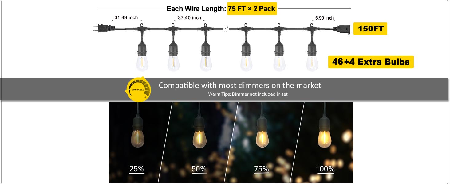 S14 LED String Lights 75ft