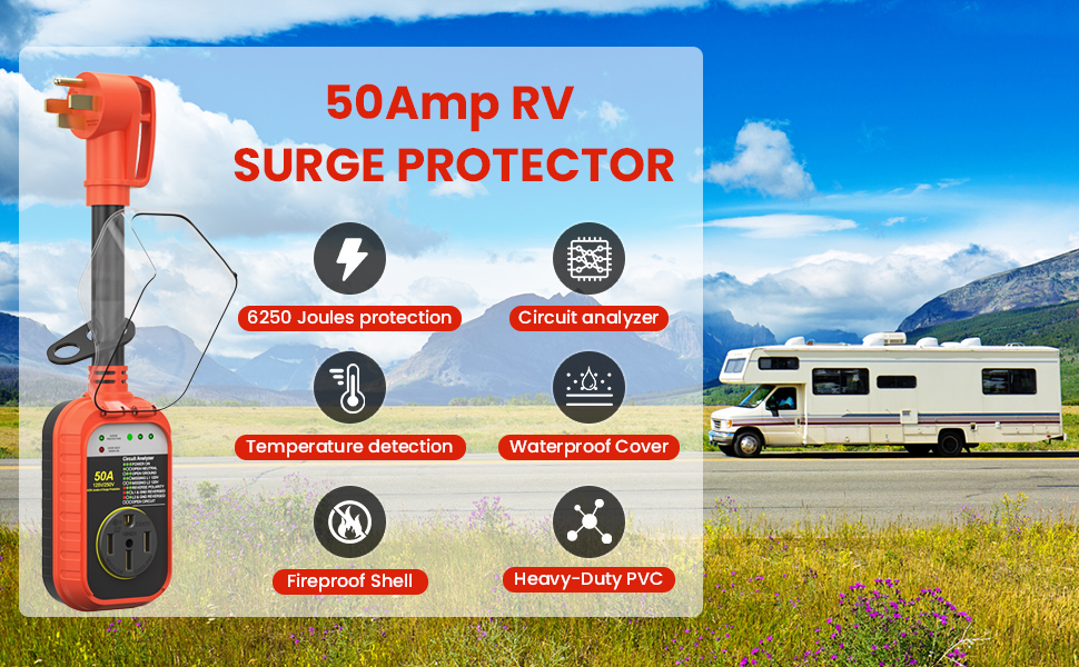 RV Surge Protector 50 Amp Waterproof, Camper Accessories