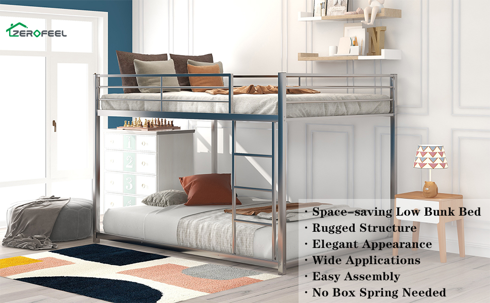 Full Over Full Bunk Bed Frame, Weight Capacity 400LBS