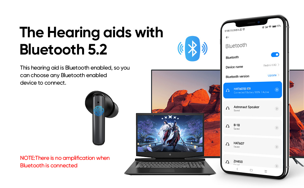 Hearing Aids for Seniors and Adults, Rechargeable Bluetooth