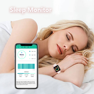 Sleep monitoring device showcased with a smartwatch on a sleeping person's wrist and a smartphone displaying sleep data.