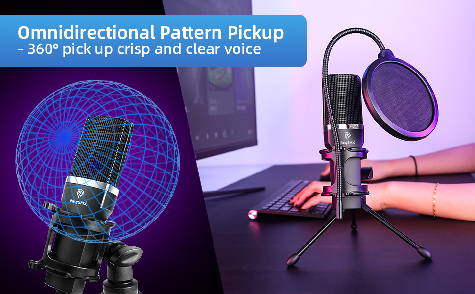 EasySMX USB Microphone, Condenser PC Microphone with Quick