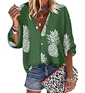 トップス amozon ZXZY Women Pineapple Printed Lapel Collar Half Sleeves Buttons