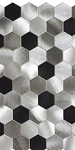 Metal tile Hexagon Grey Silver
