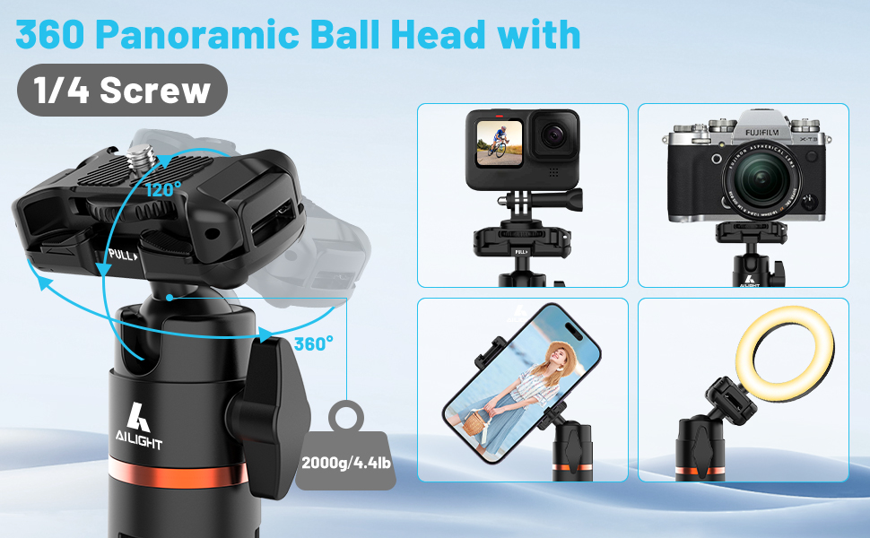 Ailight Selfie Stick Tripod, 60'' Extendable Tripod for