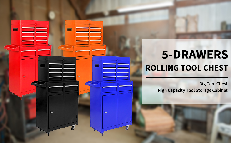 5Drawer High Capacity Rolling Tool Chest with Wheels,Tool Box Combo