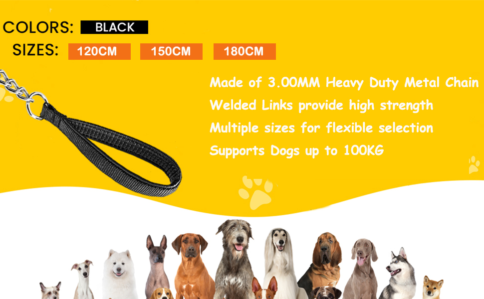 Chain Heavy Duty Metal Dog Leash, 180cm Chew Proof Pet Leash Chain with