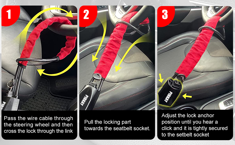 Pibkay Steering Wheel Lock, Car Anti Theft Steering Wheel