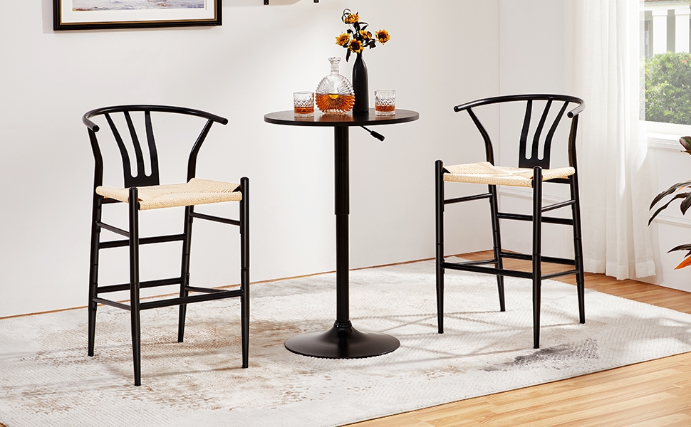 Yaheetech 65.5cm Wishbone Counter Stools Set of 4 Handwoven Barstools