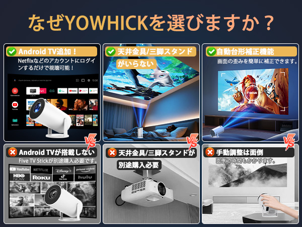 Amazon | YOWHICK プロジェクター 家庭用【Android TV搭載・APP