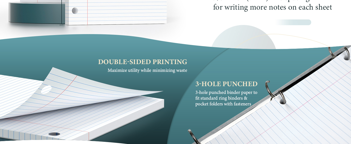 6 Pack Loose Leaf Paper 8x10.5 Lined Paper, College Ruled