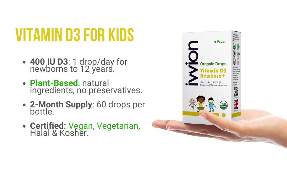 Organic baby Vitamin D3 supplement 400IU per dose non GMO  all natural 60 drops