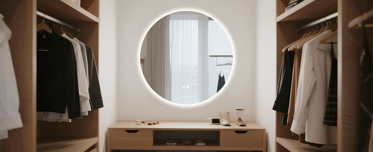 24” round backlit mirror bathroom