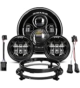 LX-LIGHT Black 7'' LED Headlight+4.5'' Passing Fog Lamps+7'' Mounting Bracket Compatible with Tou...