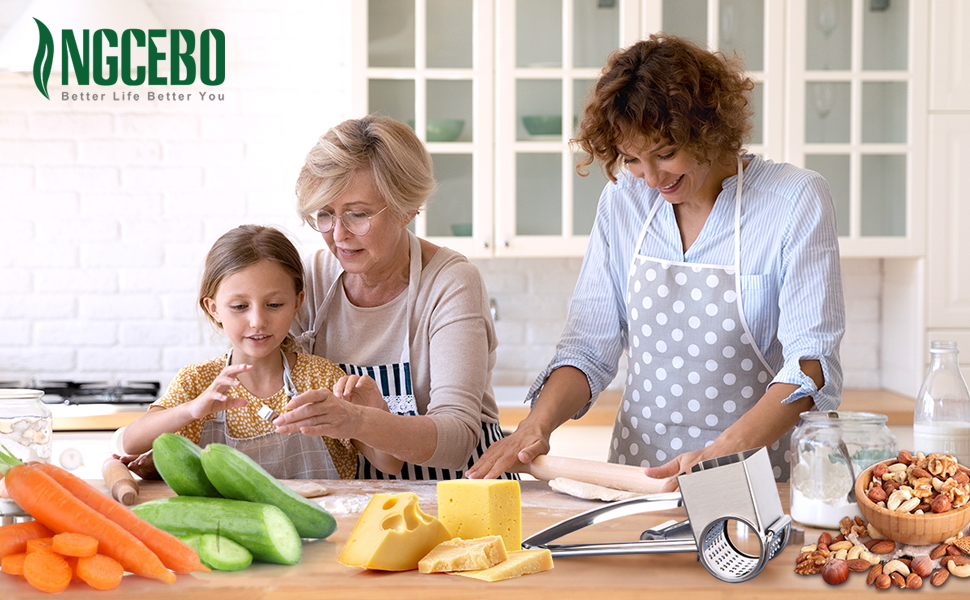 4 in 1 Rotary Cheese Grater, Cheese Cutter Slicer Shredder