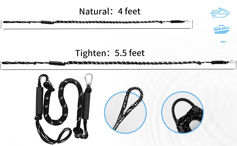 2PACK 4Feet Bungee Dock Line & Ropes Boat Ropes for Docking