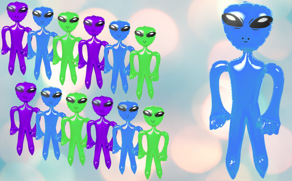 Inflatable Alien Party Favors 18" MultiColor (12 Pack