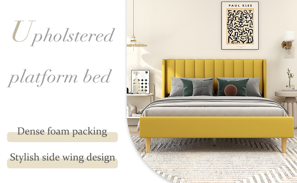 RYR Modern Upholstered Platform Bed Frame Full Size with