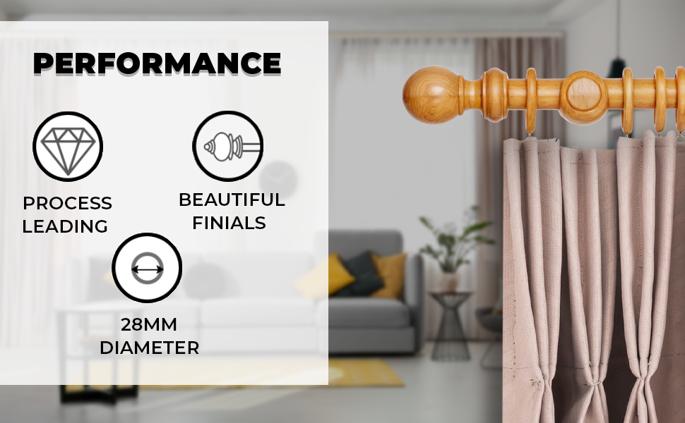 Hani Wooden Curtain Pole 28mm Curtain Poles for Eyelet Curtains Premium Quality Curtain Rail
