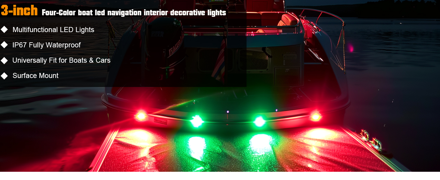 White Blue Red Green Boat Marine LED Lights 4-color 3-inch Round Boat Interior Courtesy Lights