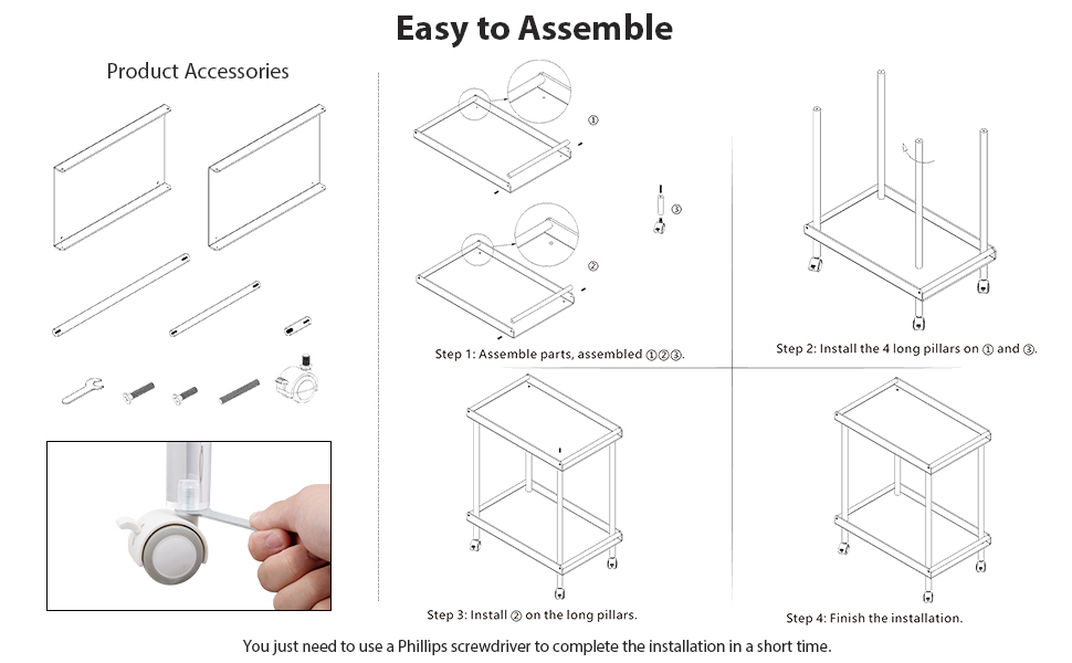 HMYHUM Acrylic Bar Cart, Rolling Serving Cart with 4