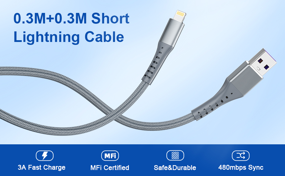 Short iPhone Charging Cable, 2Pack 0.3M iPhone Charger Cable [Apple MFi